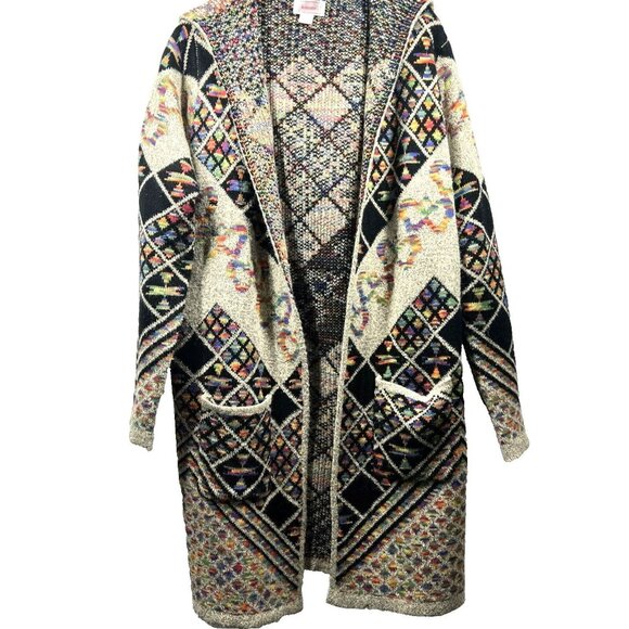Kamana Sweaters - Kamana Women's Cardigan Sweater L Colorful Hooded Southwest Long Sleeve Coatagen